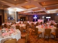 Ballroom set, pink napkins, entertainment and stage