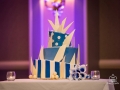 Blue-themed angled cake