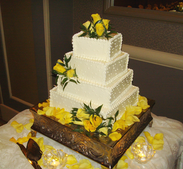 Square Layer Cake with Yellow Flowers