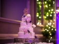 White cake, purple flowers
